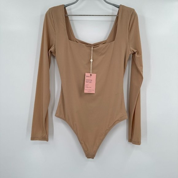 Quince Tops - Quince Sand Second Skin Square Neck Long Sleeve Bodysuit sz M Women's NWT